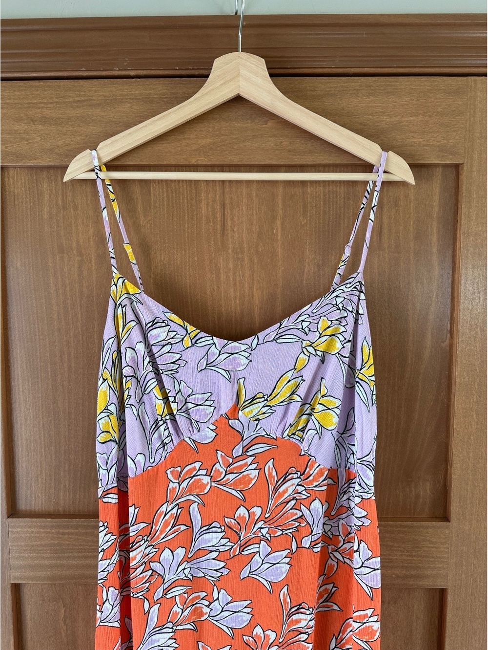 Farm Rio Anthropologie Culebra Maxi Dress Orange & Lilac Floral Women’s Large - Picture 2 of 15